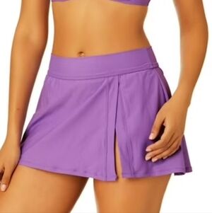 NWT Anne Cole Swimsuit Bikini Bottom Skirt Purple Slit Hem UPF 50 Nylon XXL